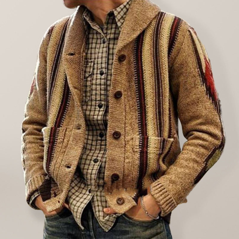 Jacquard Lapel Sweater Jacket