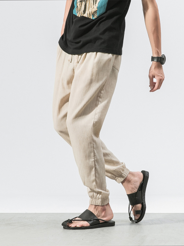 Linen-Blend Drawstring Pants