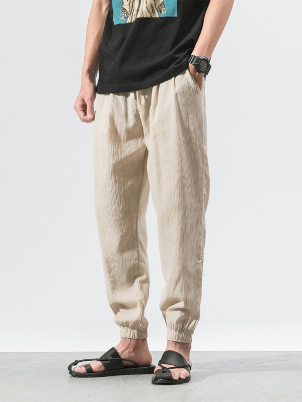 Linen-Blend Drawstring Pants