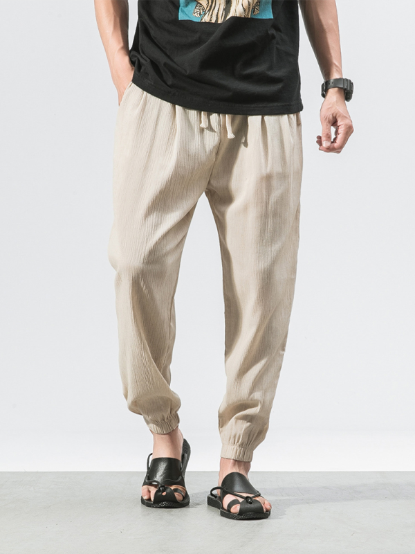 Linen-Blend Drawstring Pants