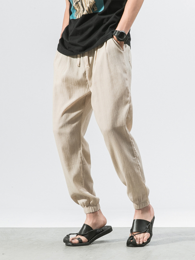 Linen-Blend Drawstring Pants