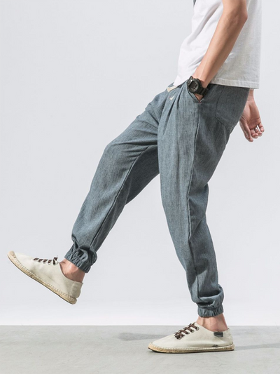 Linen-Blend Drawstring Pants