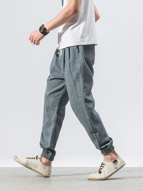 Linen-Blend Drawstring Pants