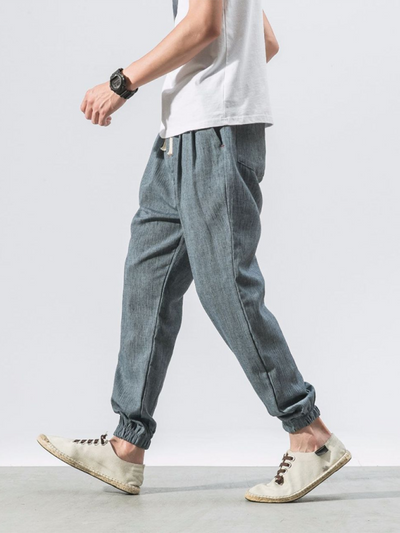 Linen-Blend Drawstring Pants