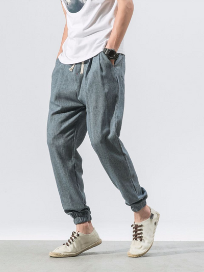 Linen-Blend Drawstring Pants