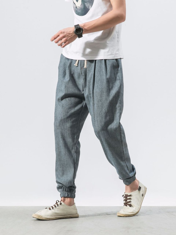 Linen-Blend Drawstring Pants