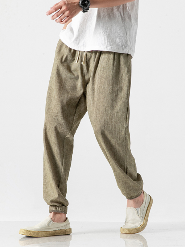 Linen-Blend Drawstring Pants