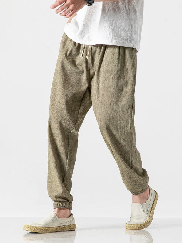 Linen-Blend Drawstring Pants