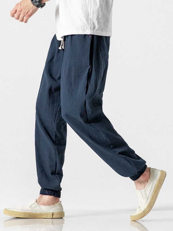 Linen-Blend Drawstring Pants