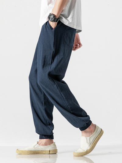 Linen-Blend Drawstring Pants