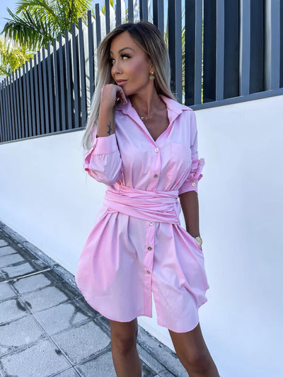 Riviera Roll-Sleeve Shirt Dress